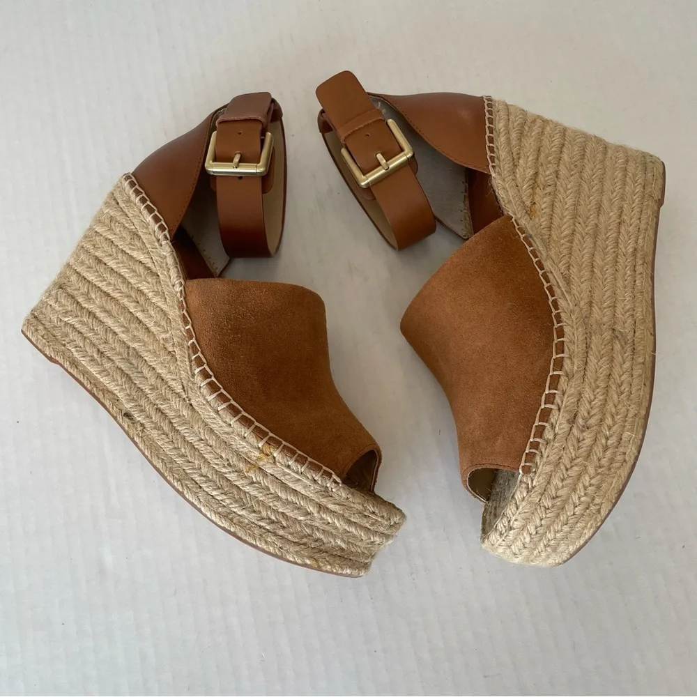 MARC FISHER Womens Brown 2" Platform Adalyn Wedge Leather Espadrille Sandals 9 - Picture 8 of 13